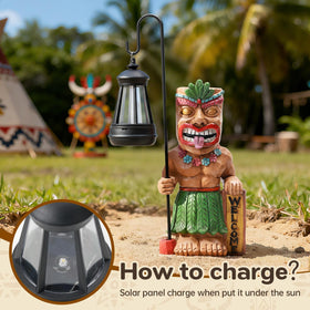 IDEA SHOW waterproof outdoor tiki statue withstands rain and sun for year-round use.