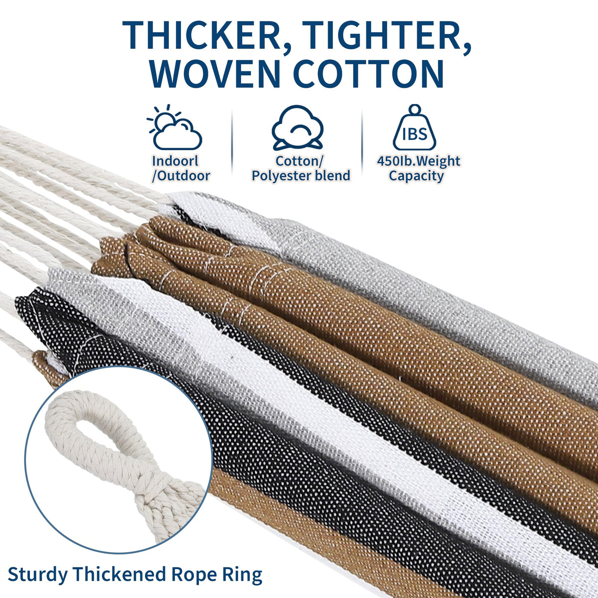 IDEALHOUSE Brazilian-style hammock close-up shows breathable cotton comfort