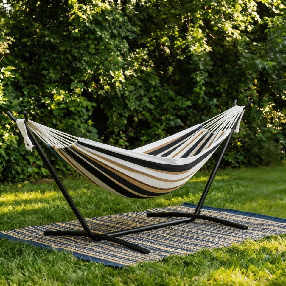 IDEALHOUSE double hammock coffee with steel stand for outdoor lounging