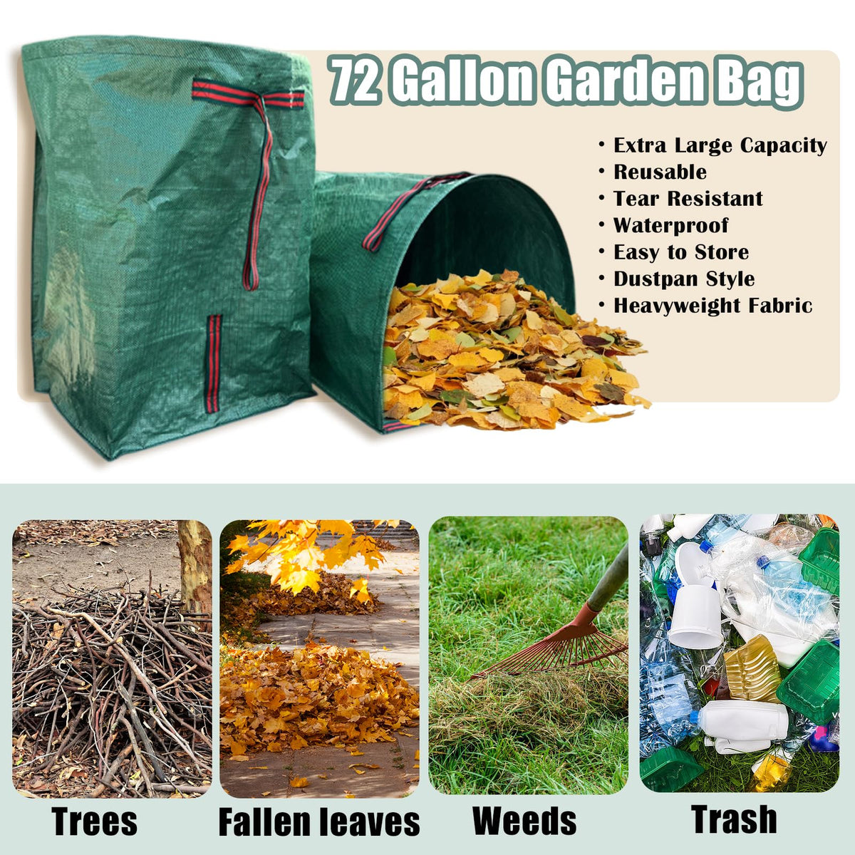 Ideal Swan collapsible yard bags shown stored compactly after use, saving garage space