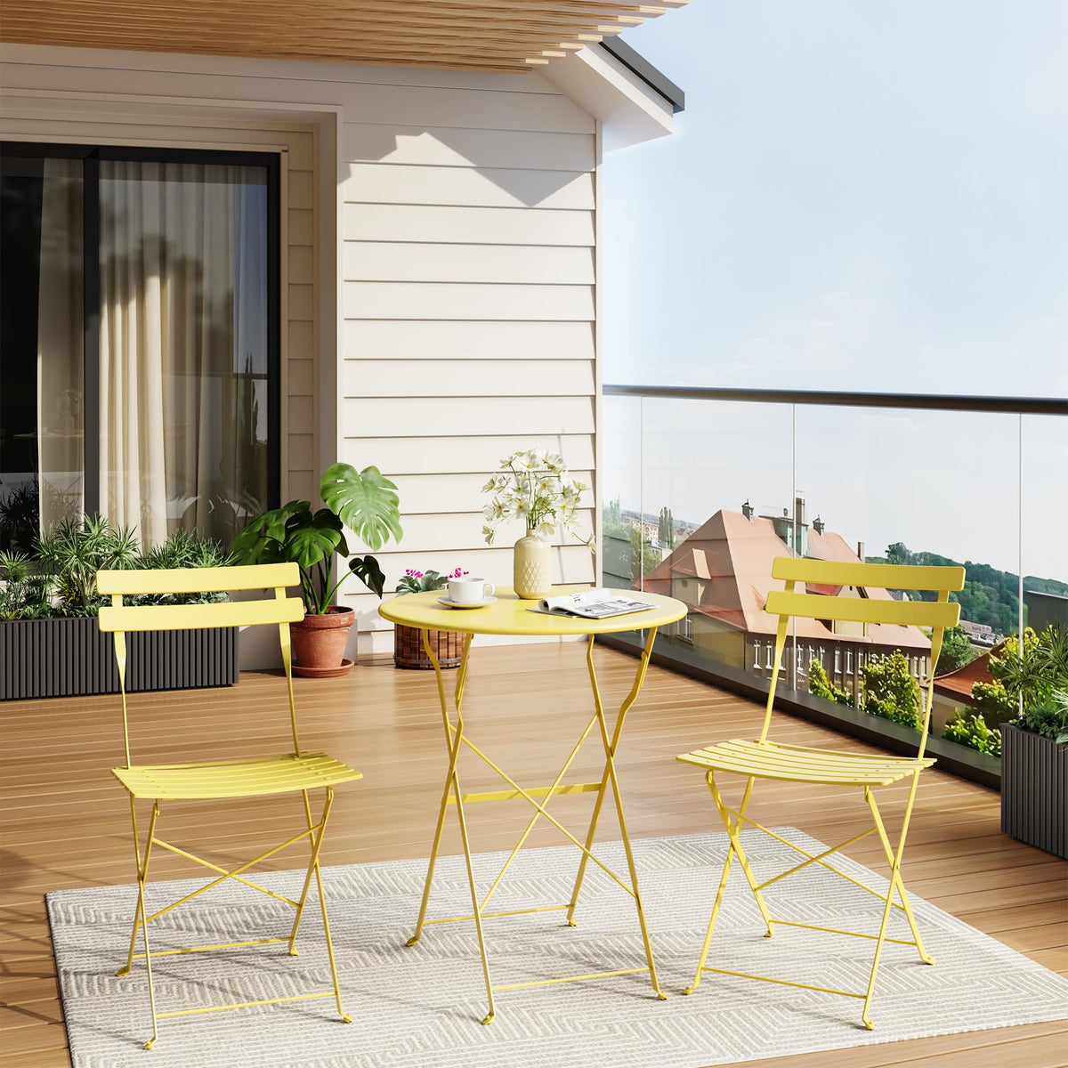 IDEALHOUSE bistro chairs folded yellow, easy to store after use