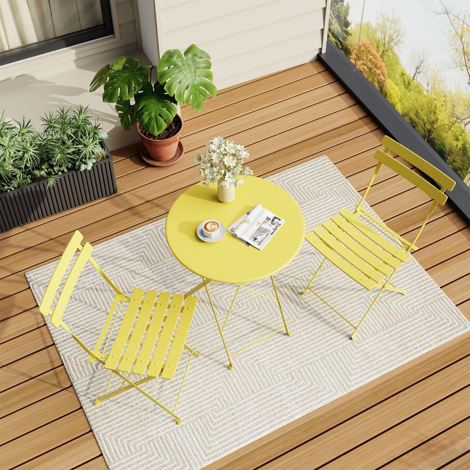 IDEALHOUSE bistro table folding yellow for compact outdoor dining and quick setup