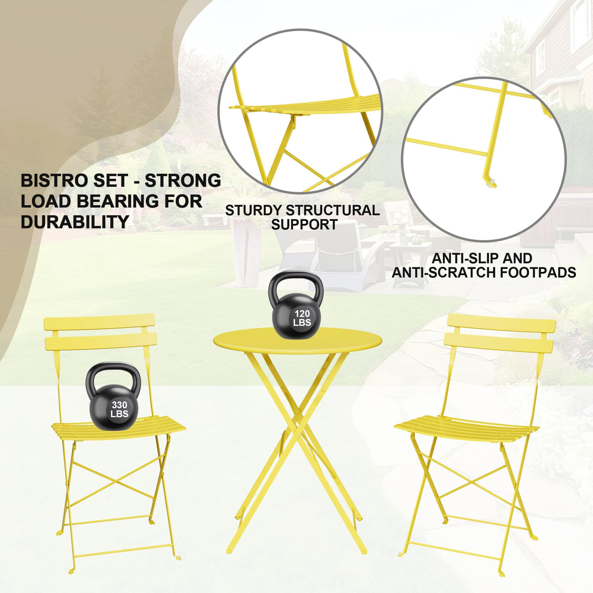 IDEALHOUSE bistro table front view with sturdy metal frame