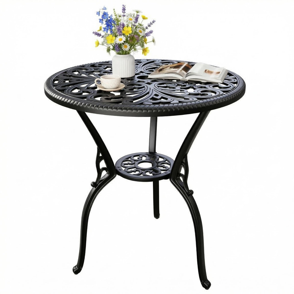IDEALHOUSE patio 23-inch cast aluminum side table shows durable, all-season construction.