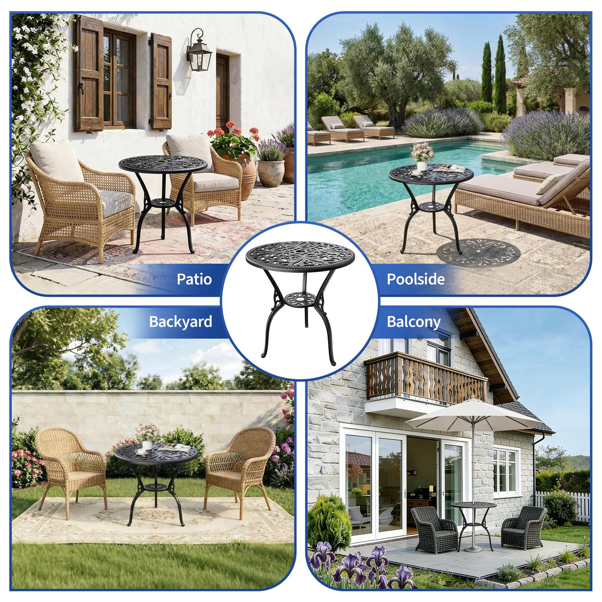 IDEALHOUSE retro-black round table design fits indoor and outdoor spaces stylishly.