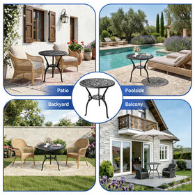 IDEALHOUSE retro-black round table design fits indoor and outdoor spaces stylishly.