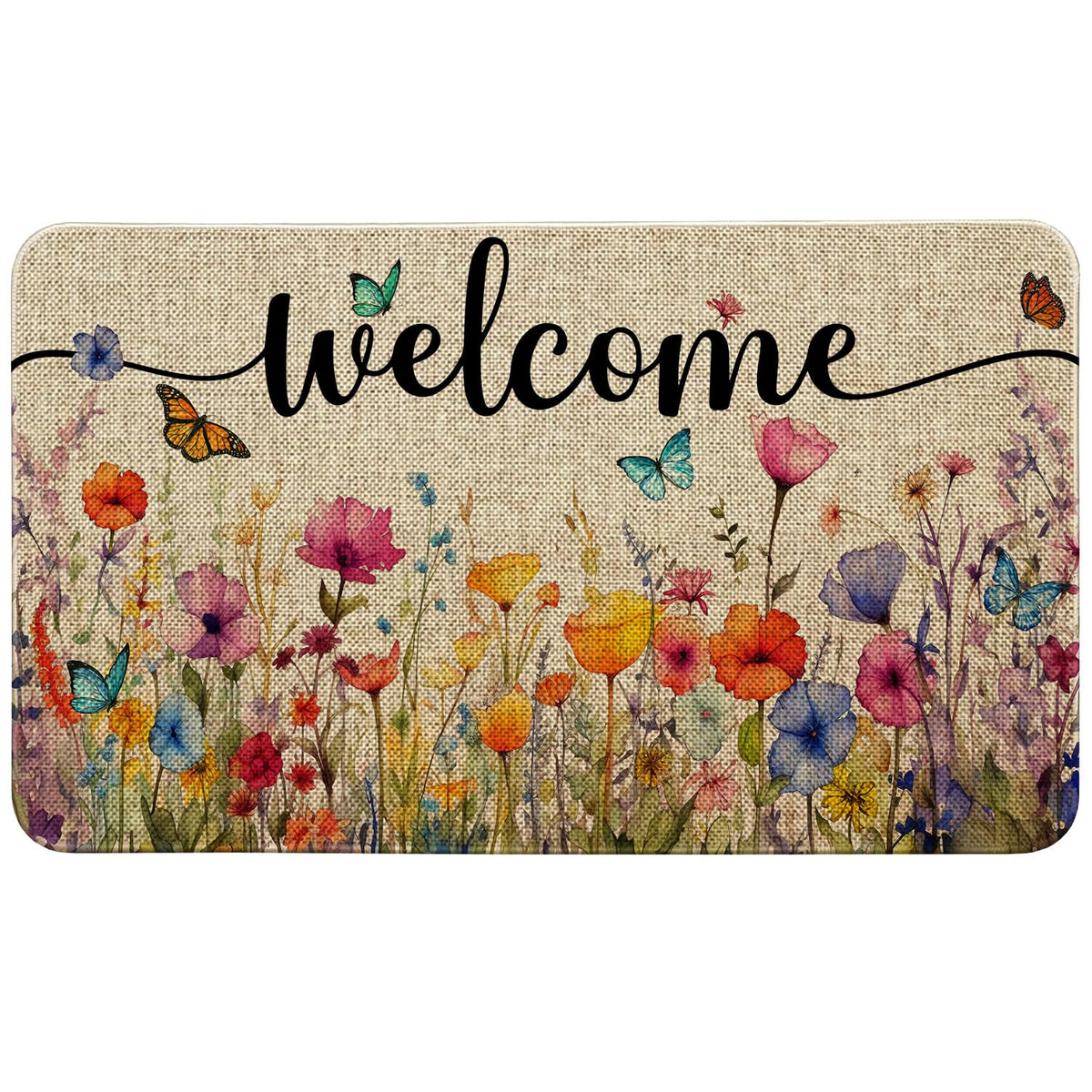 Ideasonna floral front door mat showcases watercolor blooms for a welcoming entry.
