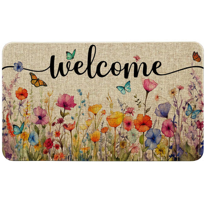 Ideasonna floral front door mat showcases watercolor blooms for a welcoming entry.