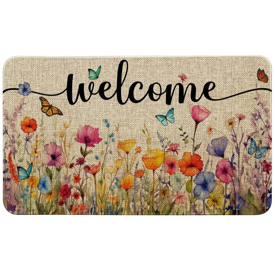 Ideasonna floral front door mat showcases watercolor blooms for a welcoming entry.