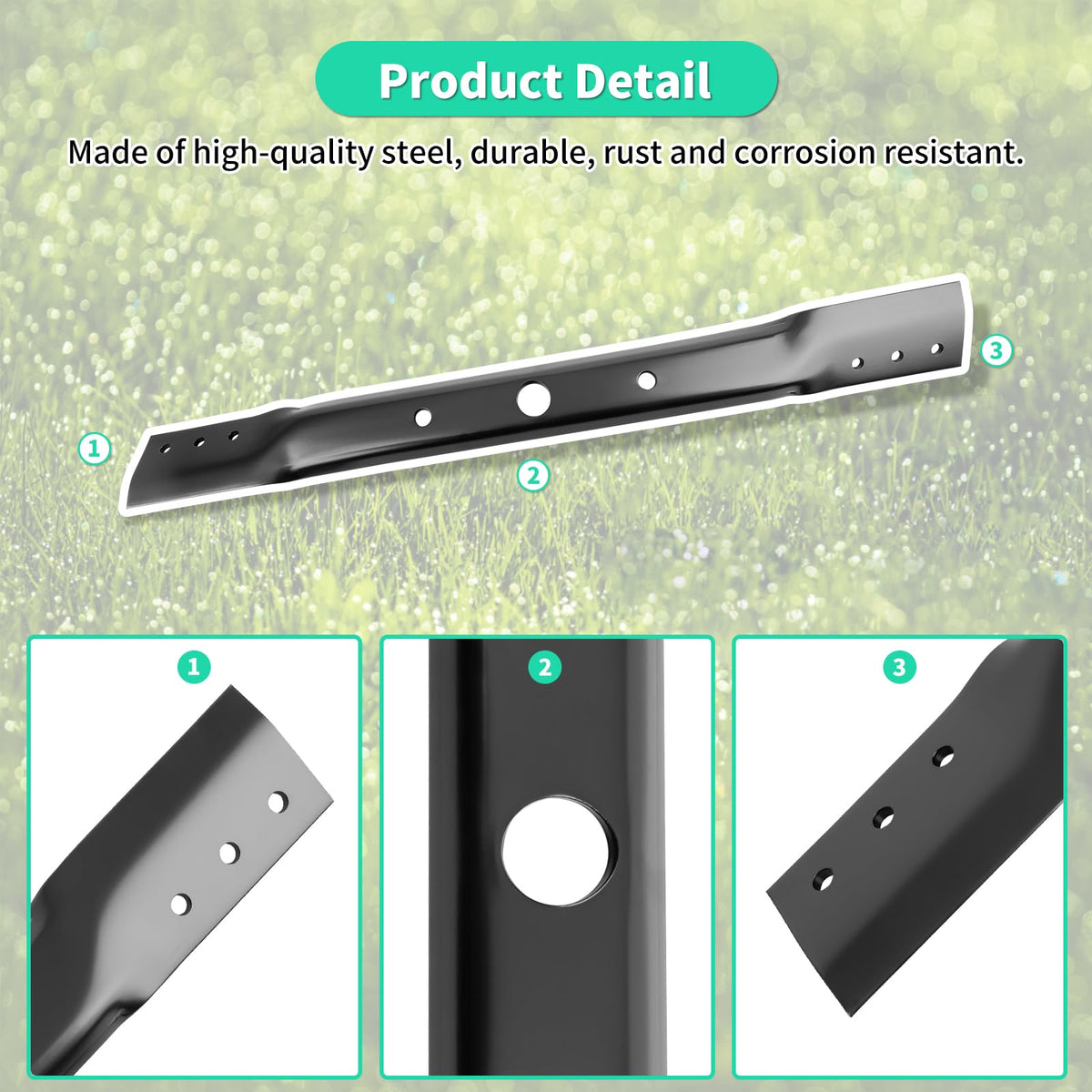 IDEASURE 7019515 blade center hole and dimensions for precise fitment on compatible mowers.
