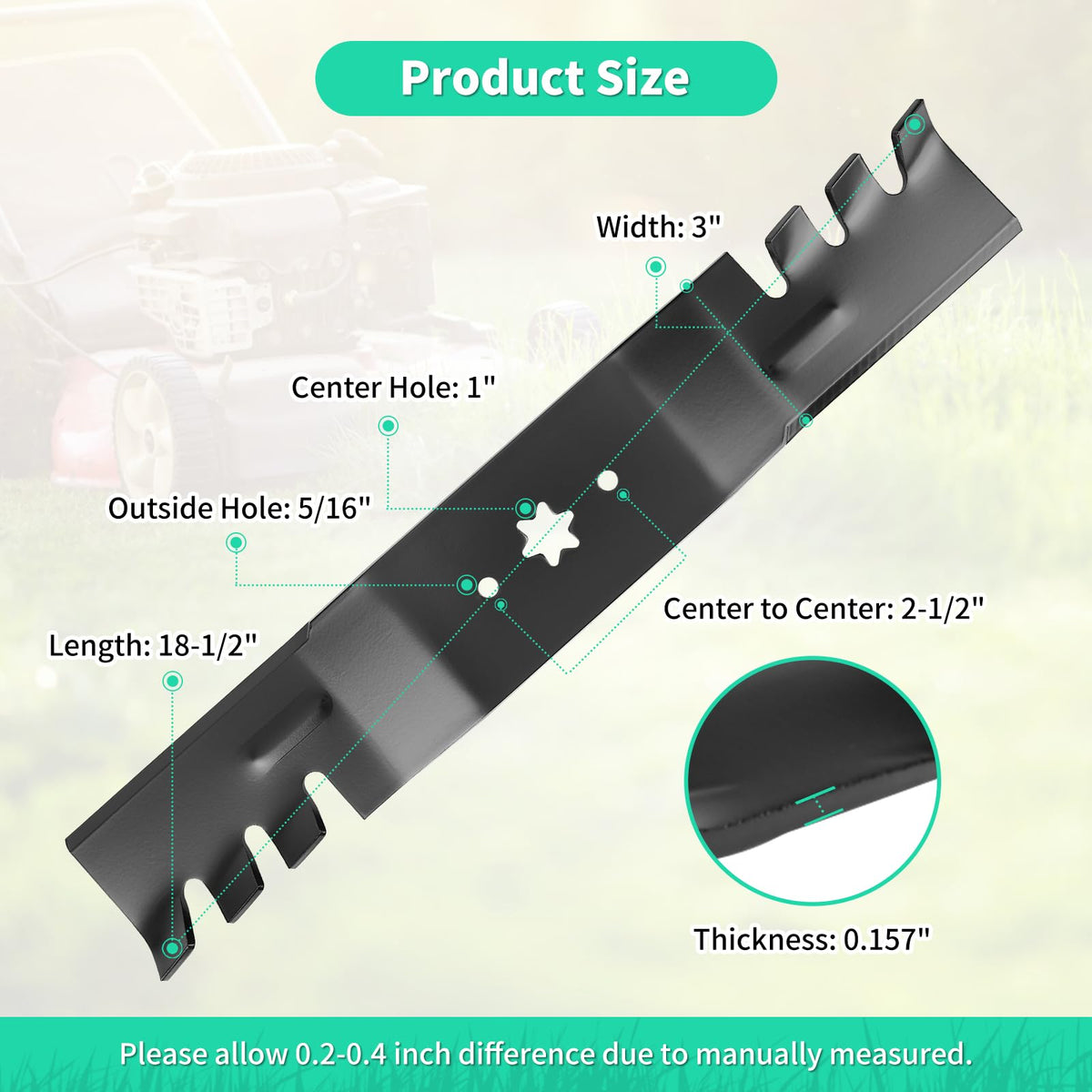 IDEASURE 942-0677B gator blades side view for precise cuts on a 54-inch deck