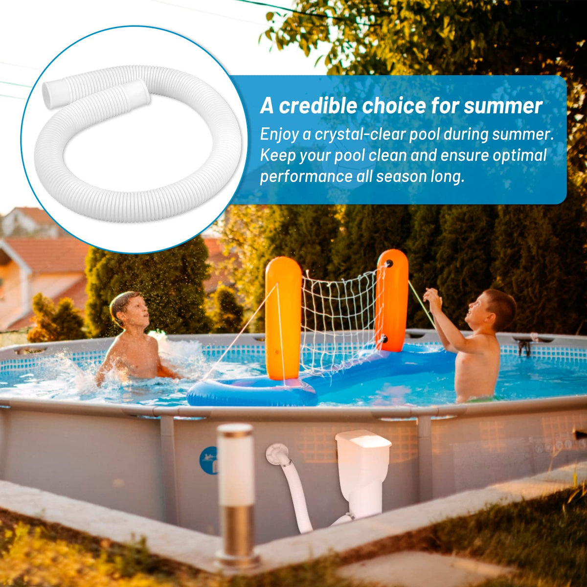 IDEASURE durable suction/return hose shown in use for pool system