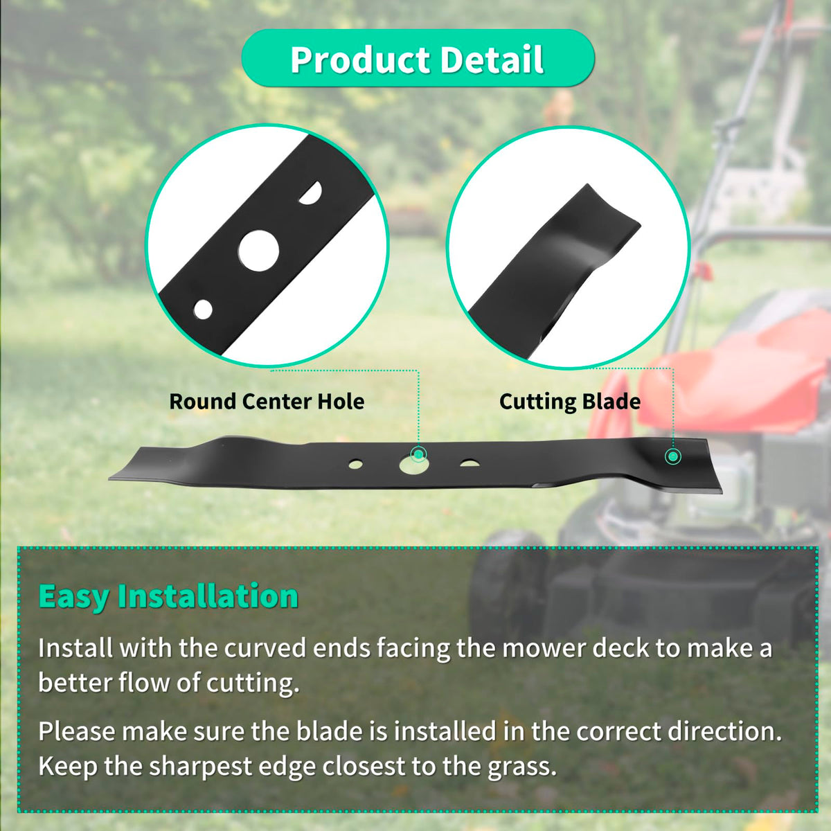 IDEASURE blade ensures an even cut across 18-inch mower decks.