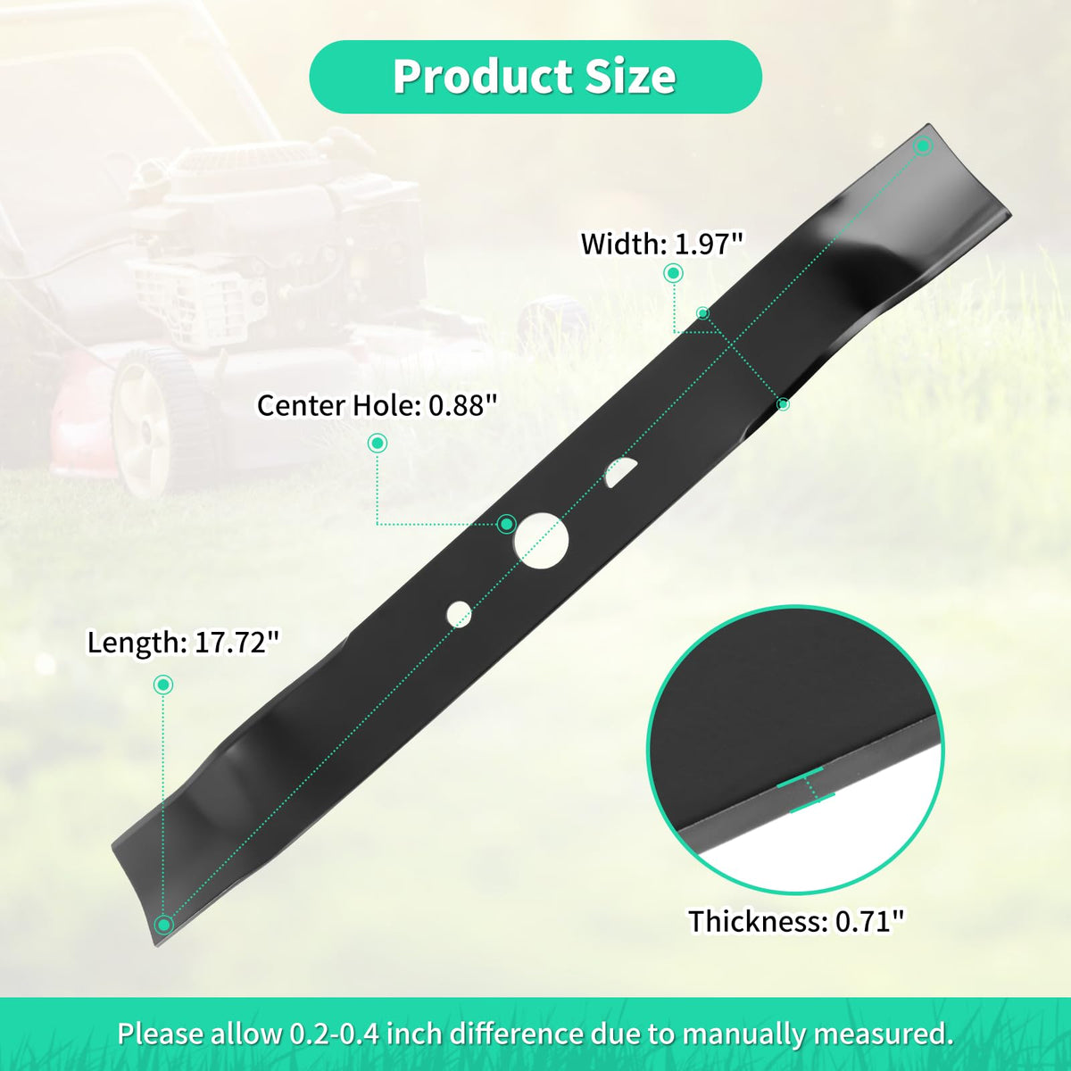 IDEASURE blade fits Green-Works 18-inch decks for reliable compatibility.