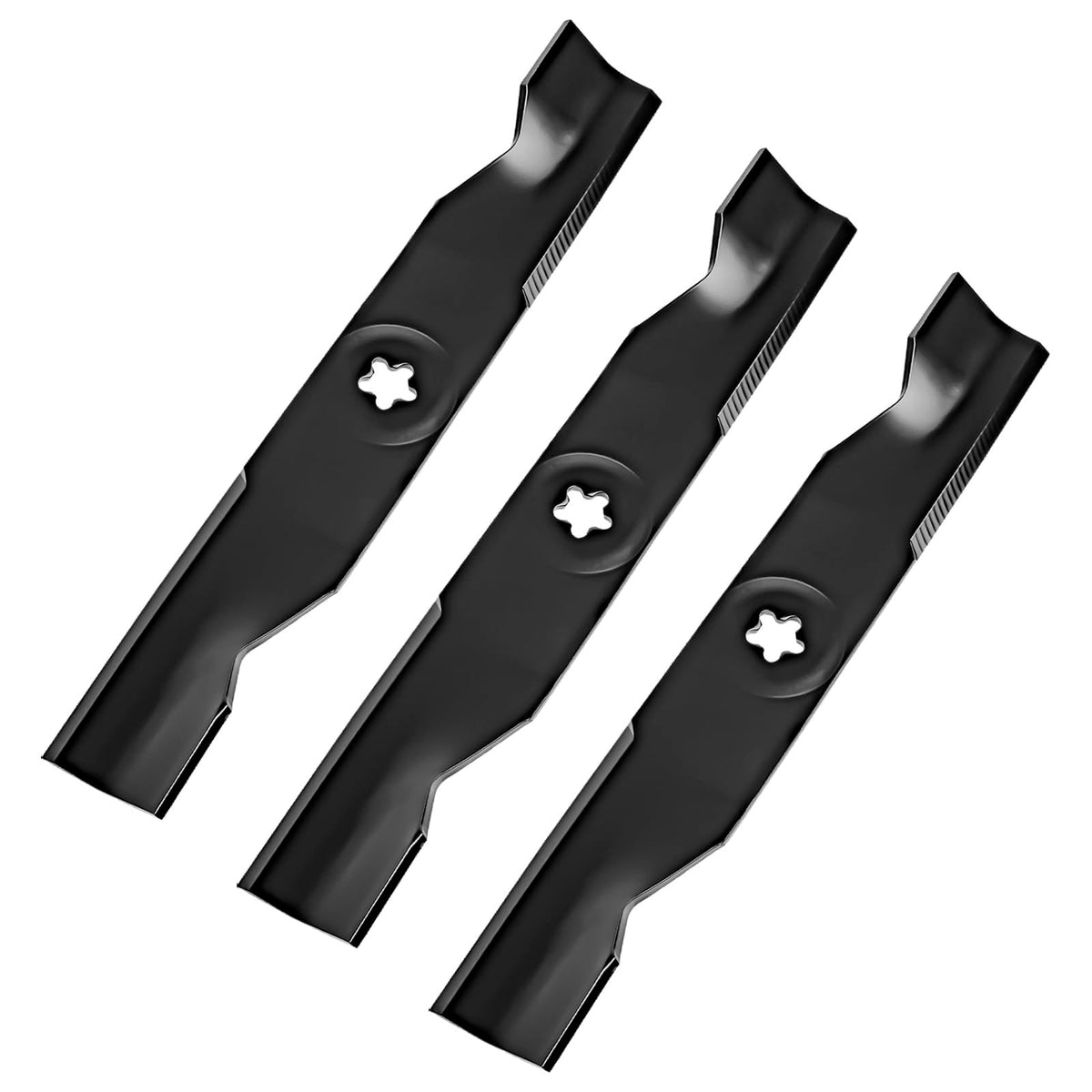 IDEASURE high-lift blades for 48-inch deck front view showing robust steel