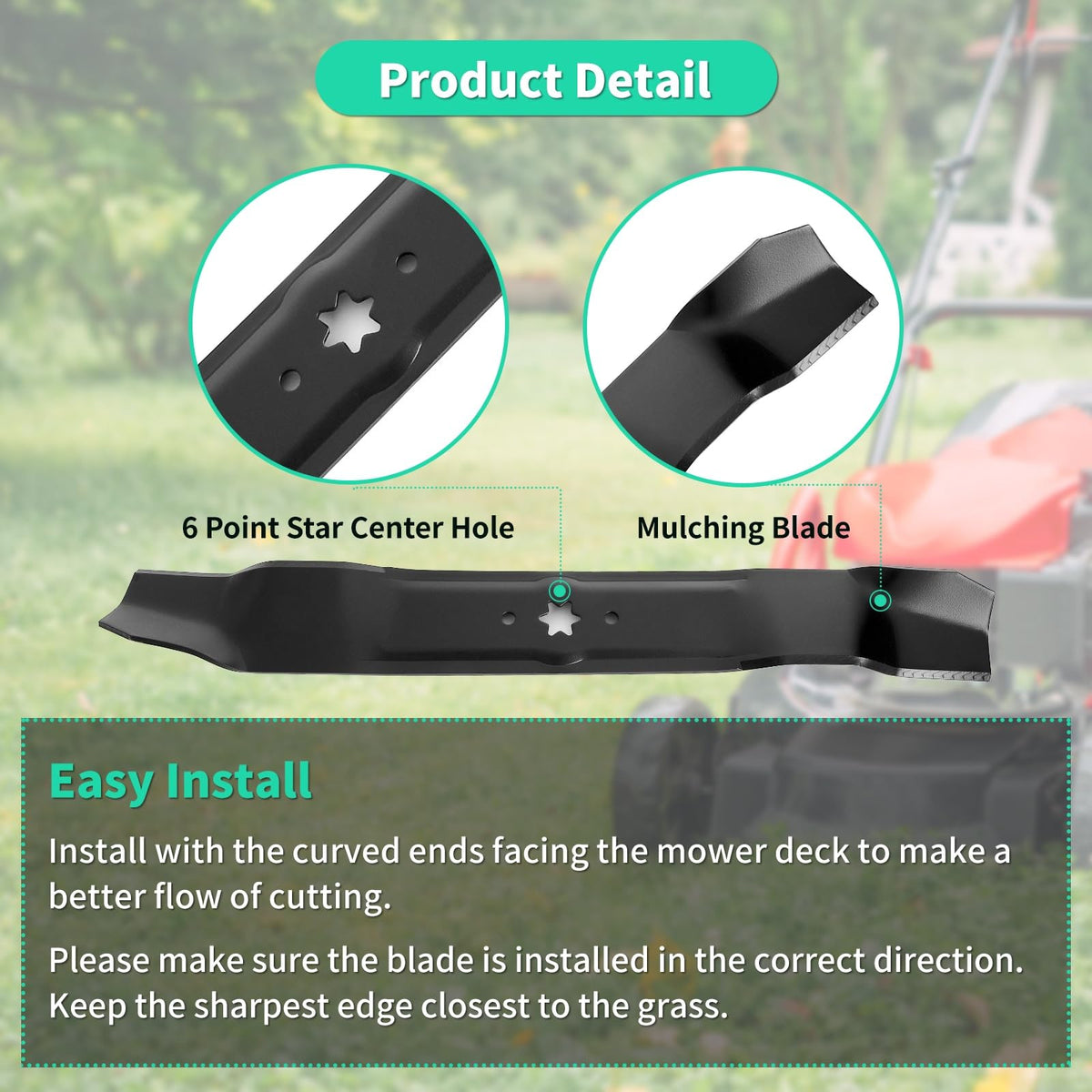 High-quality steel construction extends blade life and mowing reliability.