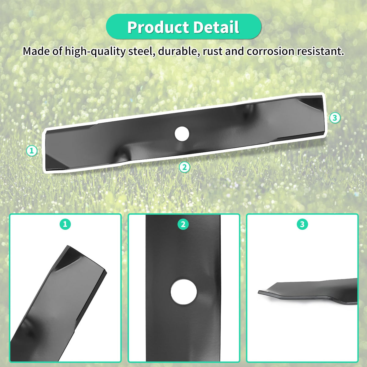 IDEASURE thick steel blade construction for durable mowing performance