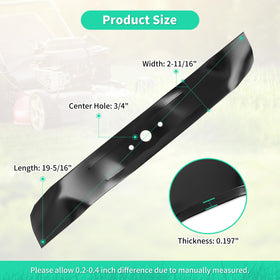 IDEASURE mulching blades for 38-inch deck, top view, ensures even cuts.