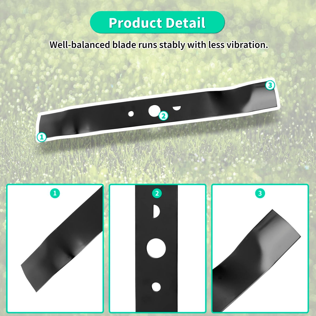 IDEASURE single-piece steel blade emphasizes durability and steady mowing.
