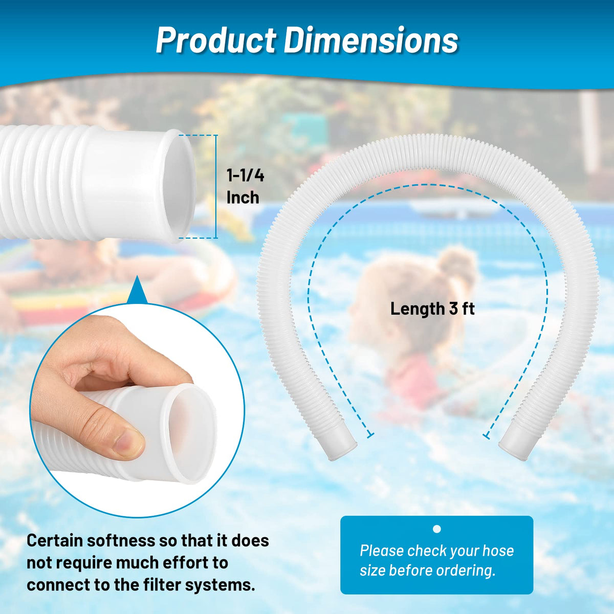 IDEASURE white pool hose in packaging for above-ground pools