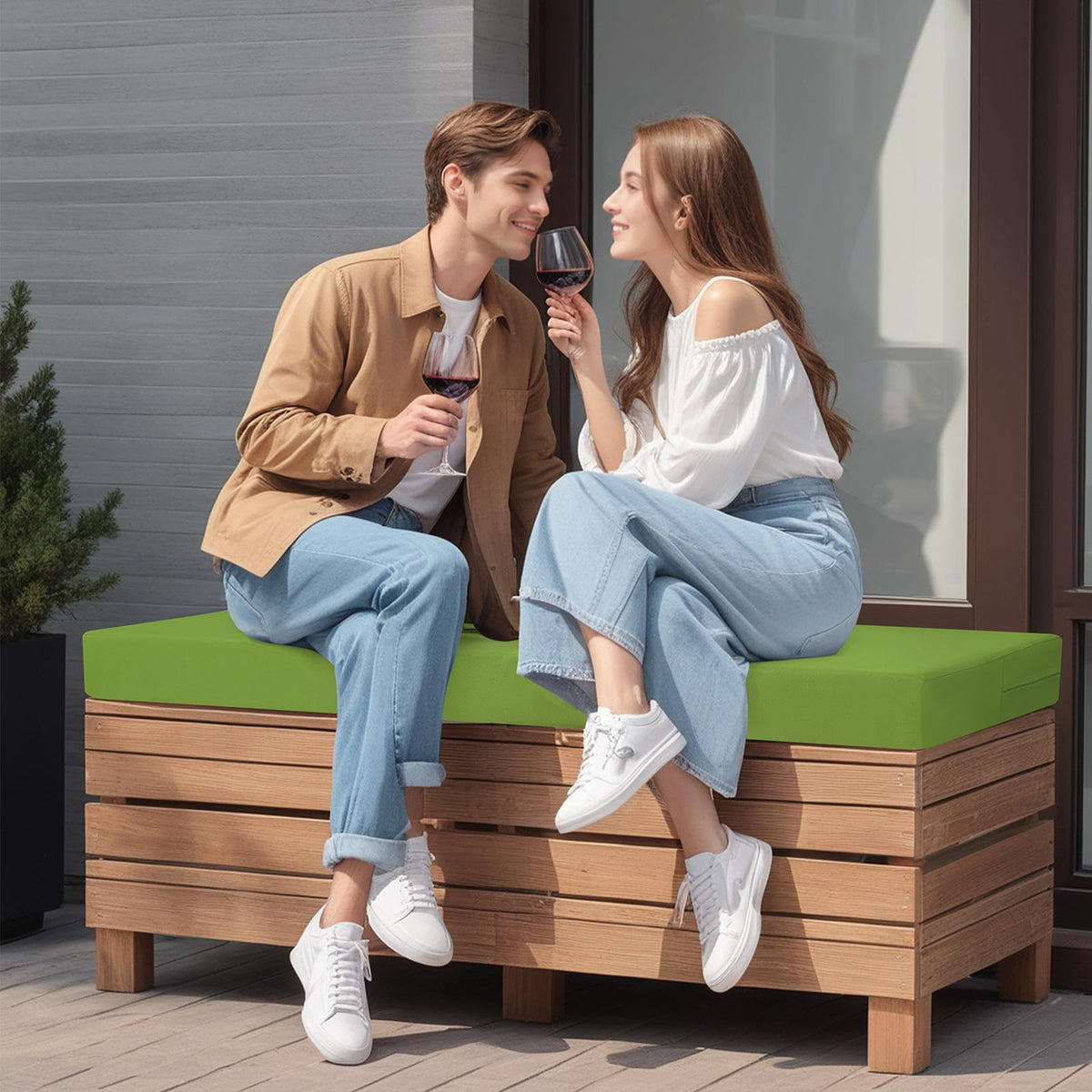 Idee-Home bench seat pad with ties stays securely attached to patio furniture