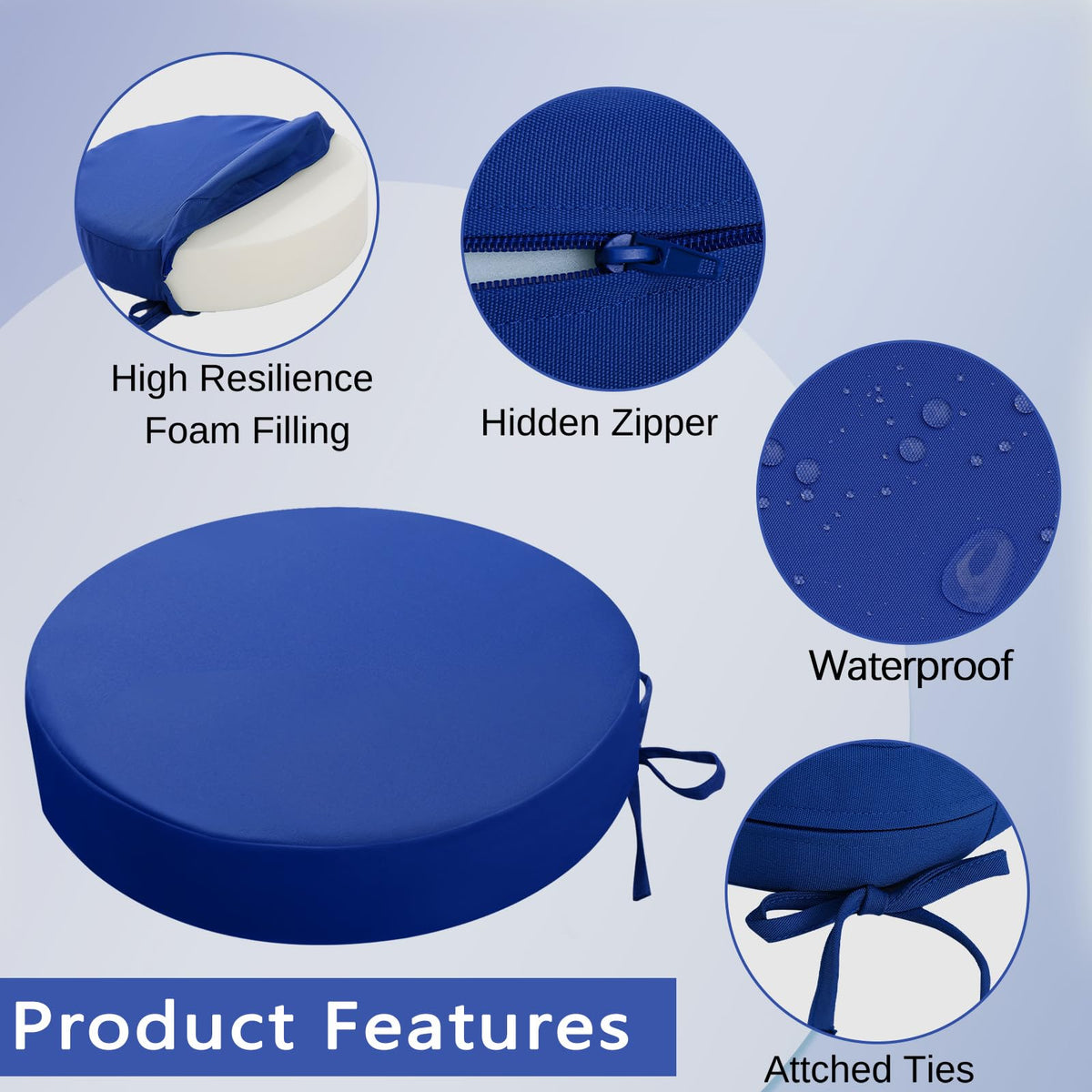 Idee-Home round cushions memory foam 3-inch thick for ergonomic comfort.