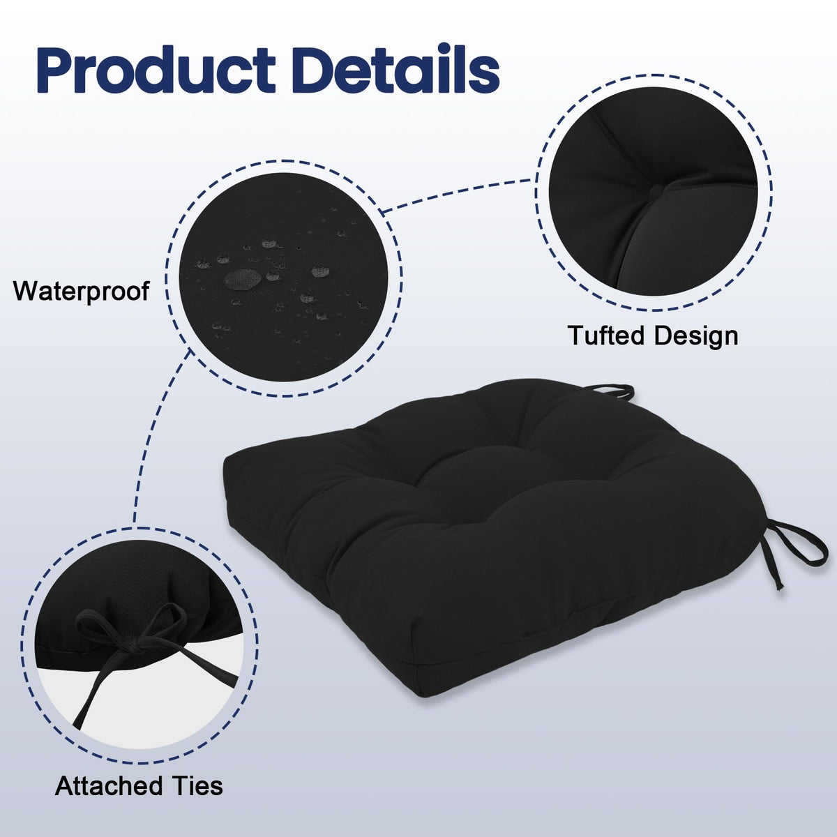 idee-home tufted outdoor cushions close-up show premium stitching and ties