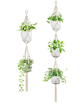 IDEEEPAN macrame hanger 49in ivory holds 4–8 in pots securely for indoor display