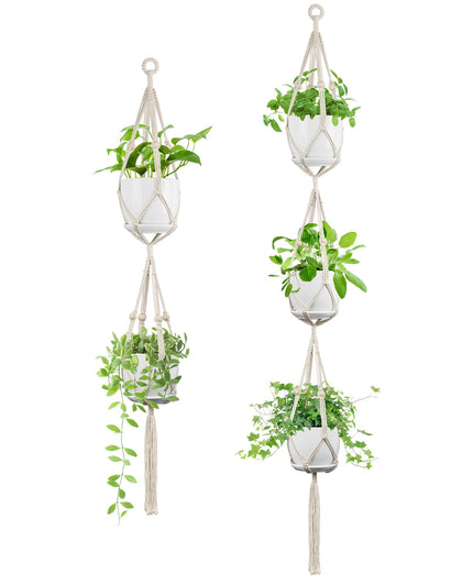 IDEEEPAN macrame hanger 49in ivory holds 4–8 in pots securely for indoor display