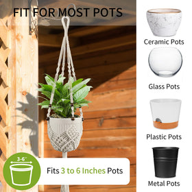 IDEEEPAN macrame plant hanger ivory close-up of 3-6in pot-fit for balcony setups