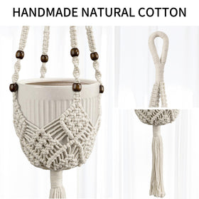 IDEEEPAN macrame plant hanger ivory side view highlighting durable construction