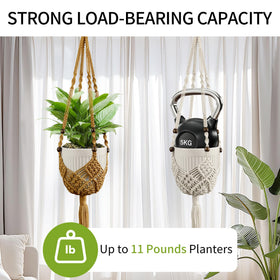 IDEEEPAN macrame plant hanger ivory installation with ceiling hook