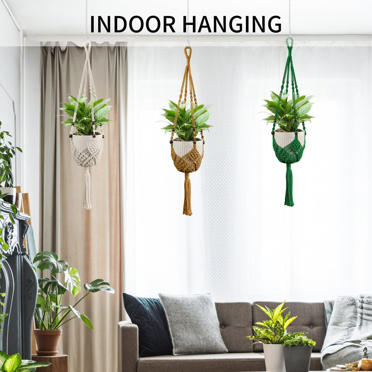 IDEEEPAN macrame plant hanger ivory suitable for indoor and outdoor use