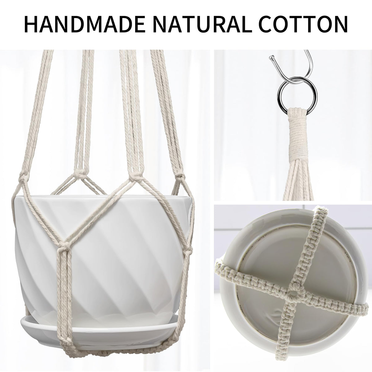 IDEEEPAN white macrame hanger with minimalist design enhances any room or balcony.