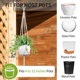 IDEEPAN Macrame Plant Hanger Ivory fits 4–12 inch pots, saving floor space.