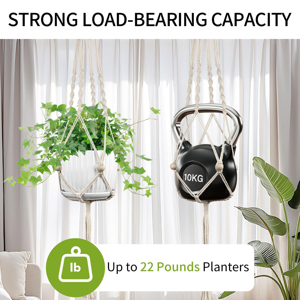 IDEEPAN Macrame Plant Hanger Ivory 44 inches tall creates dramatic vertical displays.