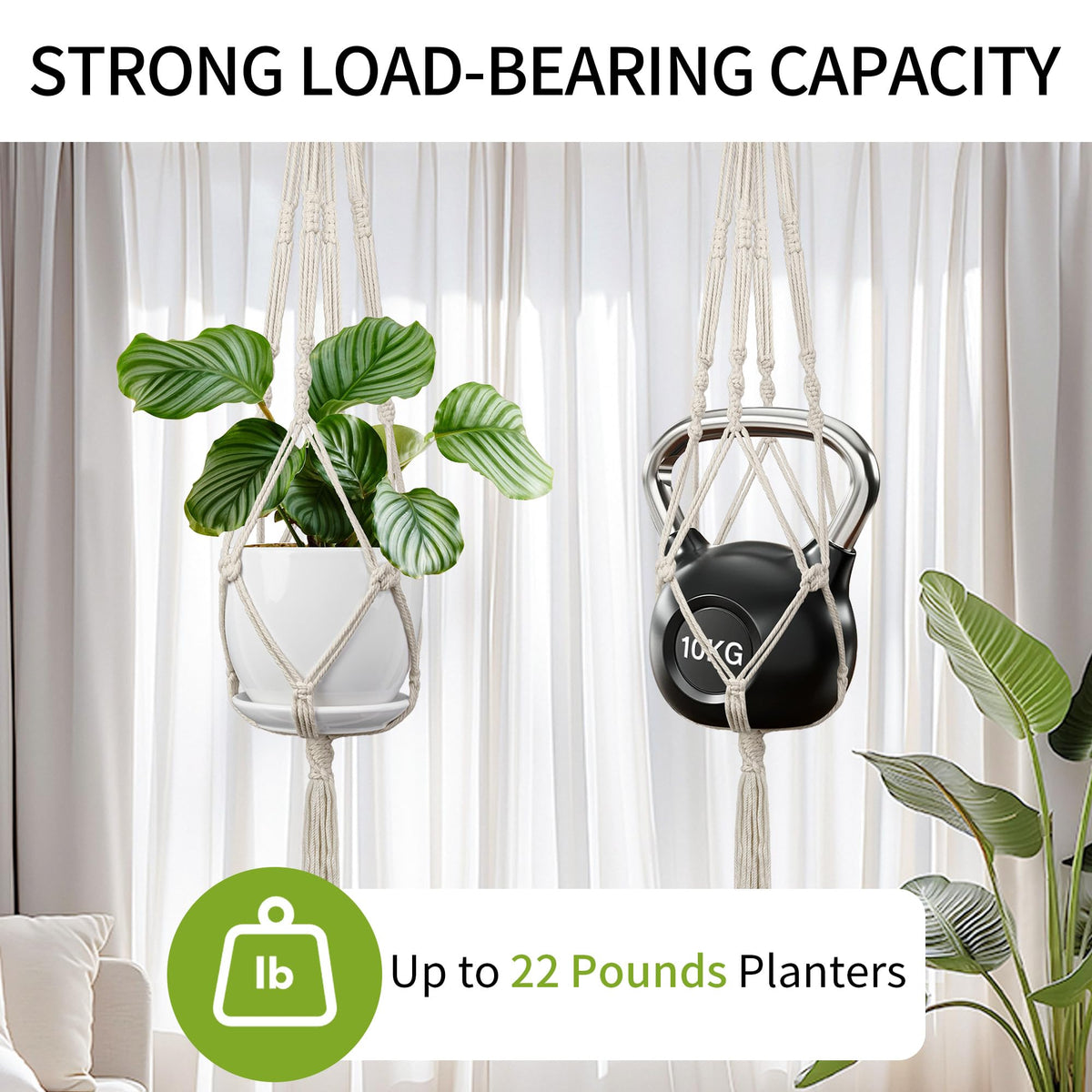 IDEEEPAN macrame plant hanger ivory four cords for stable suspension