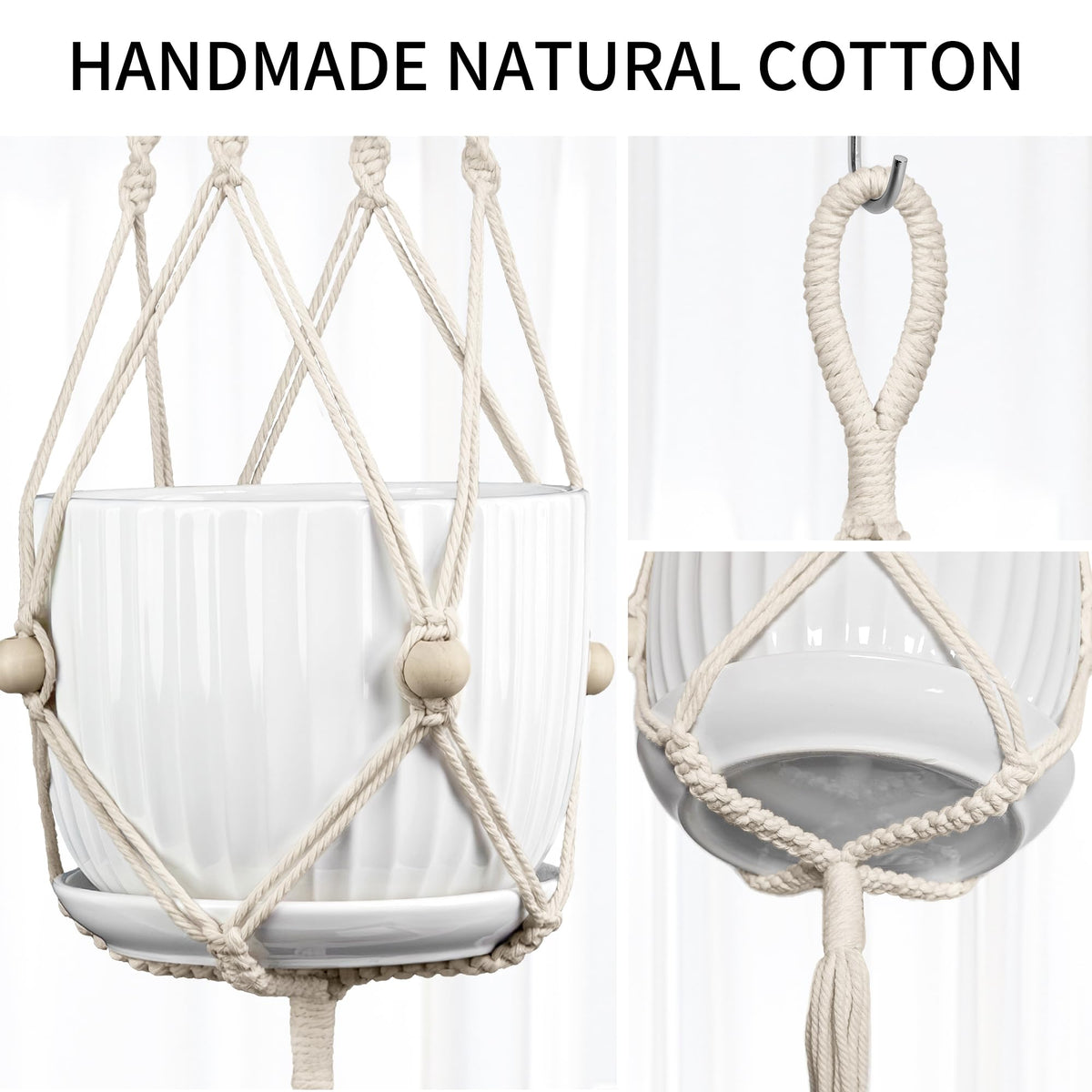 IDEEPAN Macrame Plant Hanger Ivory for indoor and outdoor use elevates greenery.