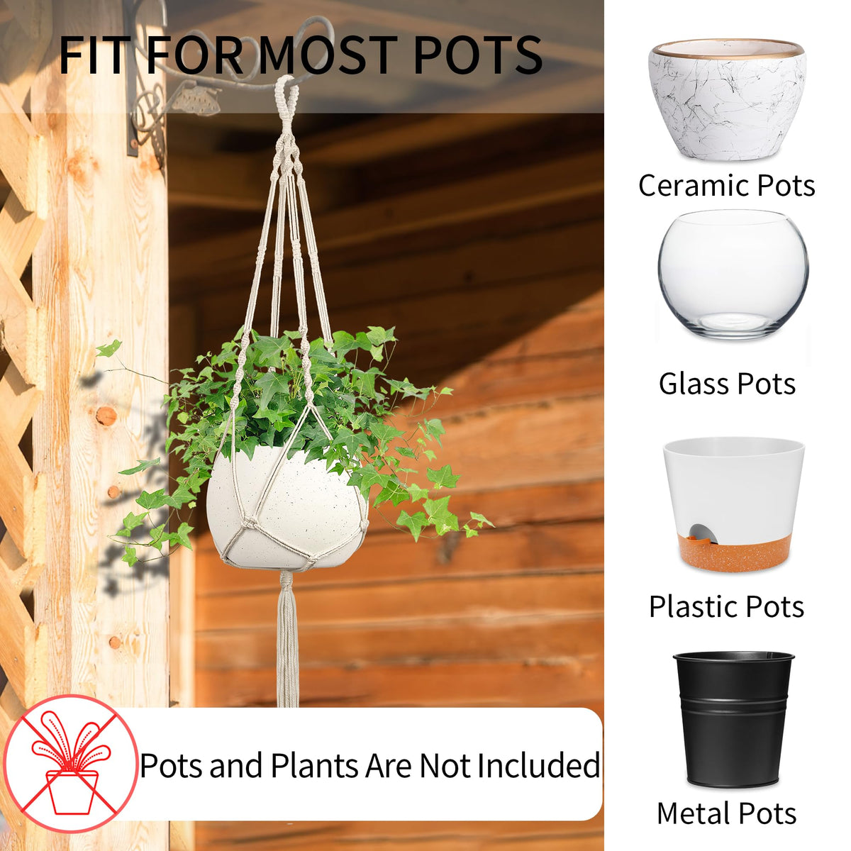 IDEEEPAN macrame plant hanger ivory fits 4–13 inch pots for versatile display