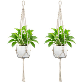 IDEEPAN Macrame Plant Hanger Ivory two-pack supports 4–12 inch pots with sturdy cotton rope.