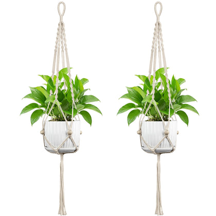 IDEEPAN Macrame Plant Hanger Ivory two-pack supports 4–12 inch pots with sturdy cotton rope.