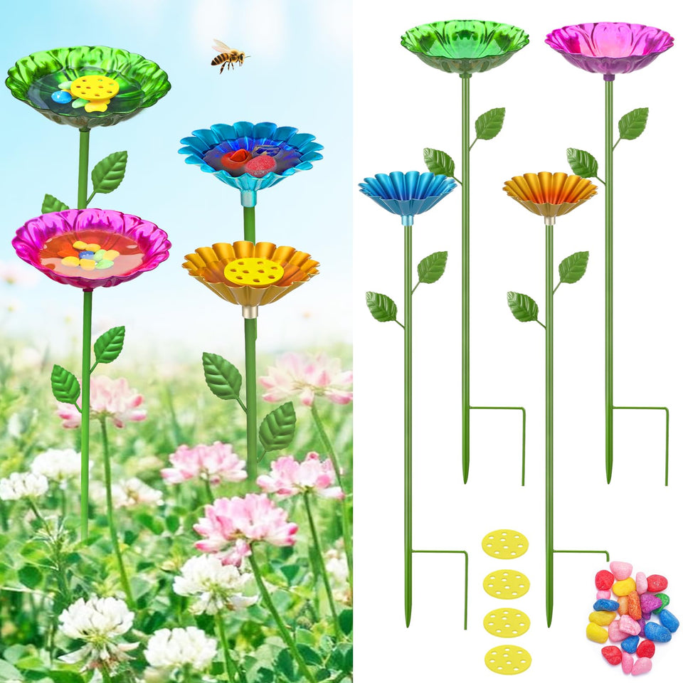 Idefair bee watering station red bath attracts pollinators and adds garden color