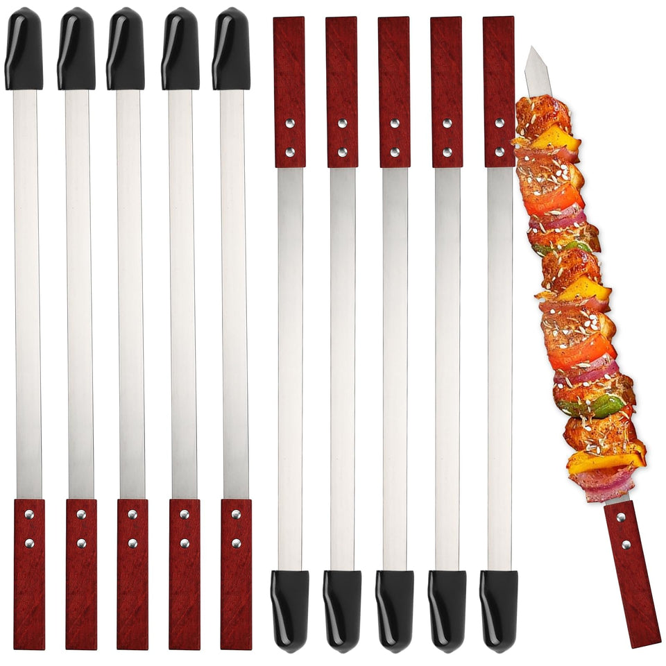 Idong 10 pack kabob skewers flat stainless steel for even cooking