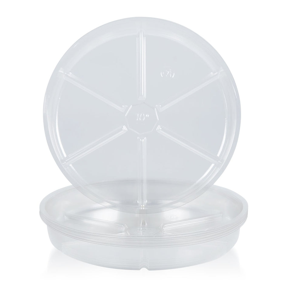 Idyllize 12-inch clear plastic plant saucer protects surfaces from moisture and spills.