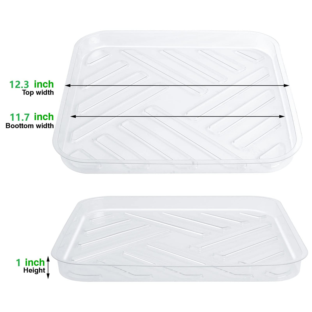 Idyllize clear square plant saucer ridges bottom prevents water pooling.