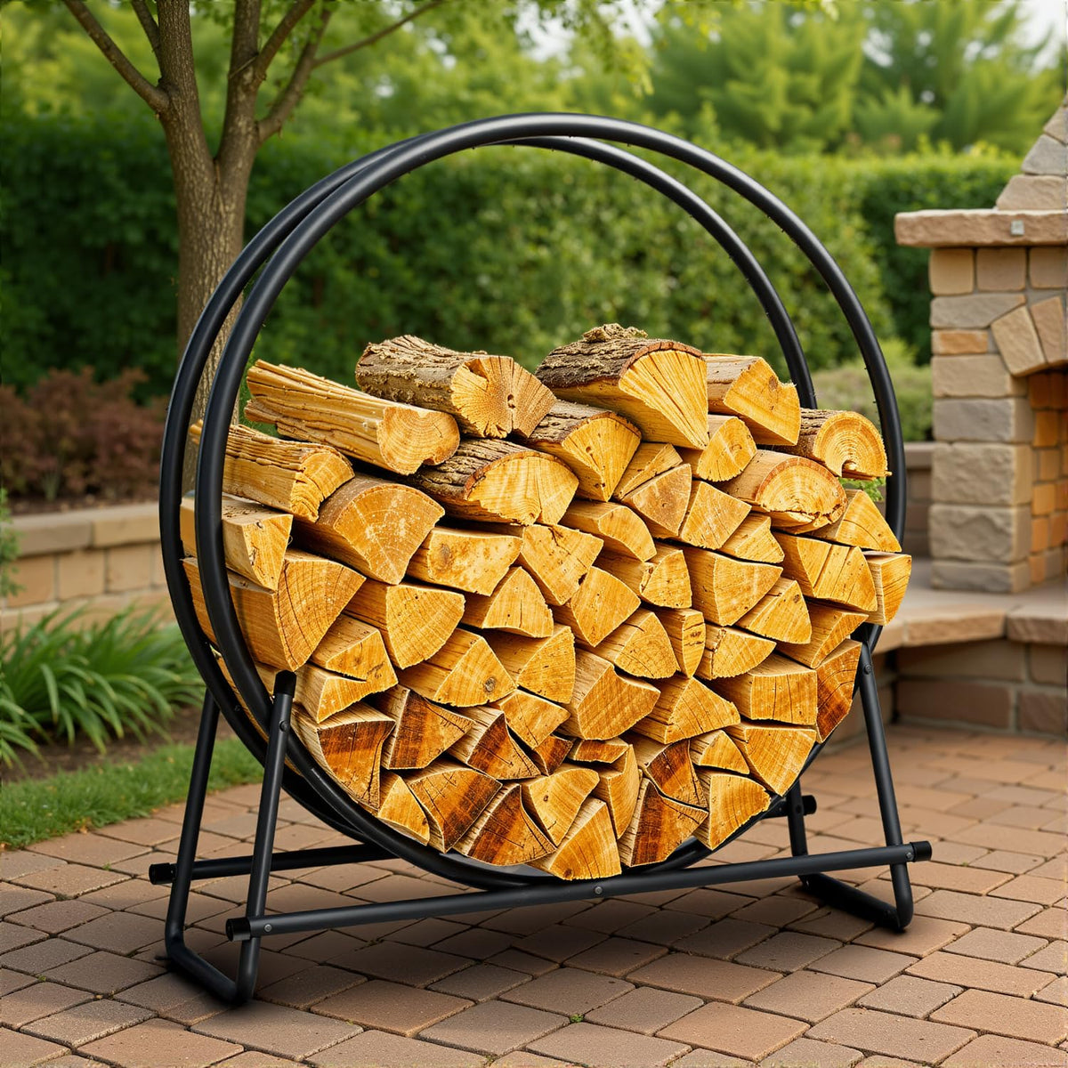 IDZO 41in firewood rack front view shows sturdy frame for outdoor storage.