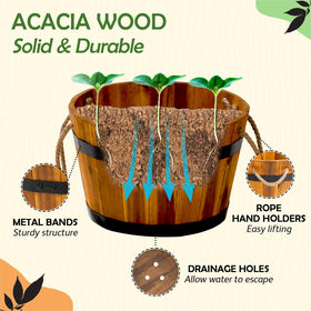 IDZO acacia wood planter close-up showing ergonomic handles