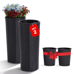 IDZO all-weather wicker planters 24in tall on front porch for durable outdoor elegance.