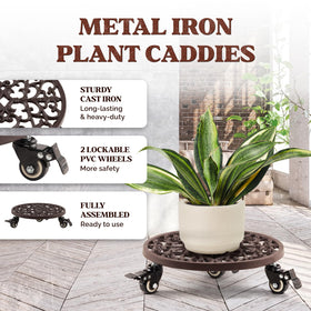 IDZO classic 12-inch dark brown plant stand with wheels for stylish decor.