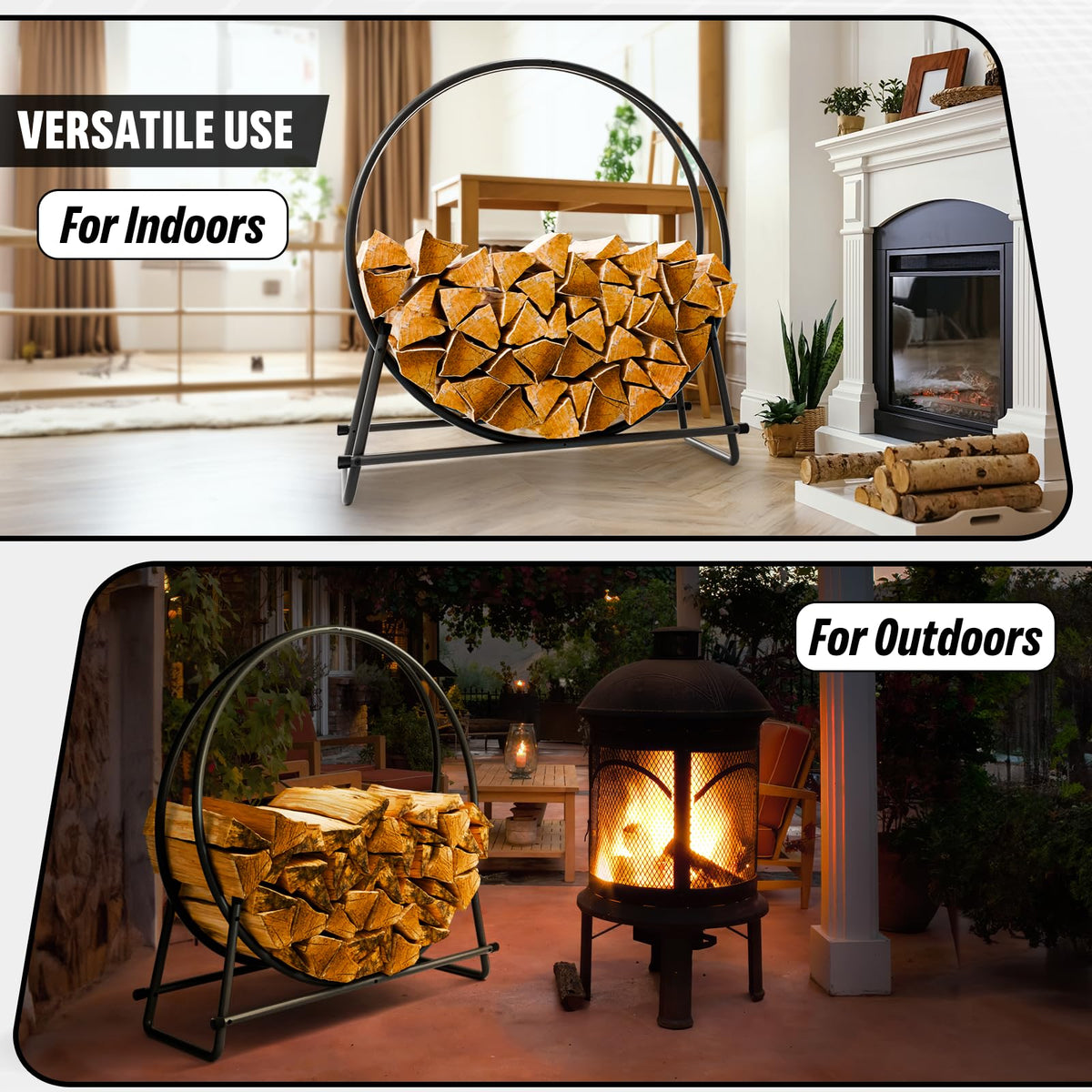 IDZO 400-pound capacity racks a heavy log stack with sturdy construction.